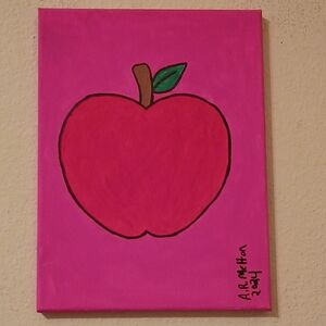 Handpainted Pink and Red Apple Canvas Art Wall Decor 9x12"